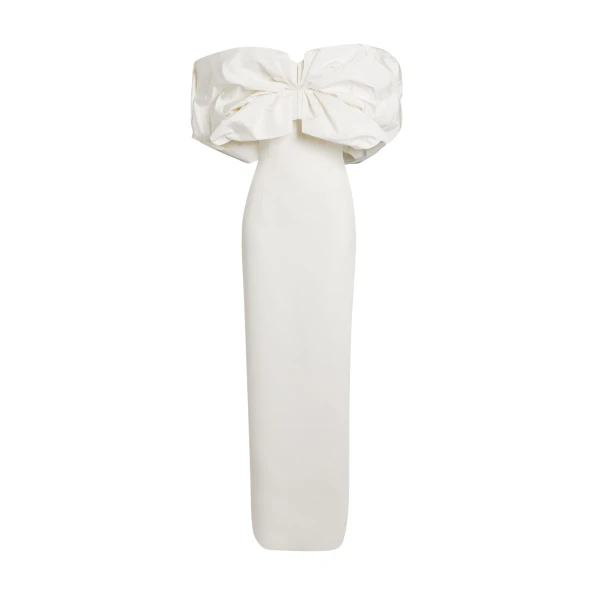 Safiyaa Billie Long Dresses In Ivory - Safiyaa Dresses - Heavy Crepe Cape Gown - Shop at Coveti