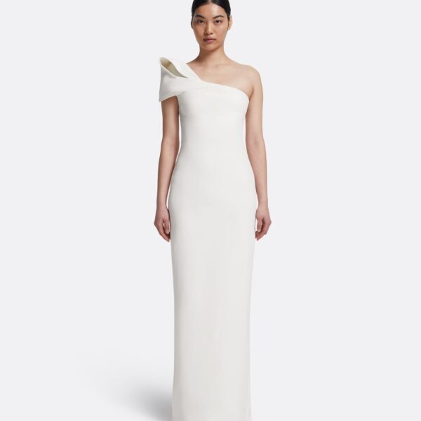 Safiyaa Blanchette Long Dress in Ivory - Safiyaa Dresses - Heavy Crepe Cape Gown - Shop at Coveti