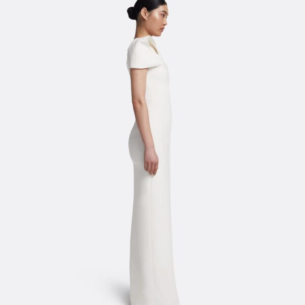Safiyaa Blanchette Long Dress in Ivory - Safiyaa Dresses - Heavy Crepe Cape Gown - Shop at Coveti