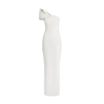 Safiyaa Blanchette Long Dress in Ivory - Safiyaa Dresses - Heavy Crepe Cape Gown - Shop at Coveti