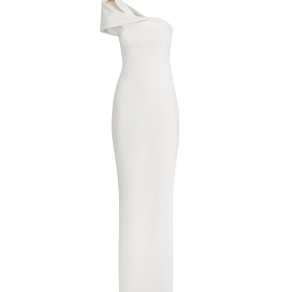 Safiyaa Blanchette Long Dress in Ivory - Safiyaa Dresses - Heavy Crepe Cape Gown - Shop at Coveti
