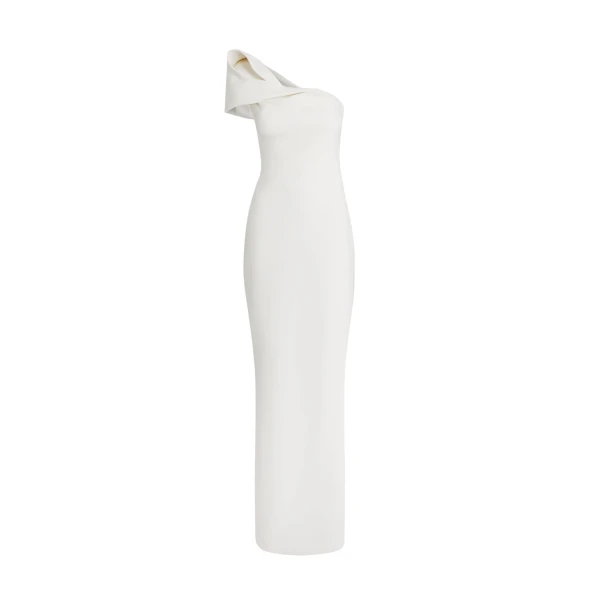 Safiyaa Blanchette Long Dress in Ivory - Safiyaa Dresses - Heavy Crepe Cape Gown - Shop at Coveti