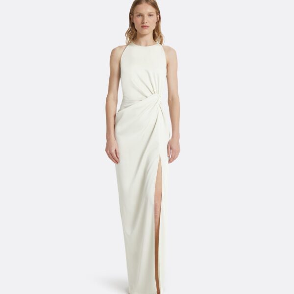 Safiyaa Cameron Ivory Long Dress - Safiyaa Dresses - Heavy Crepe Cape Gown - Shop at Coveti