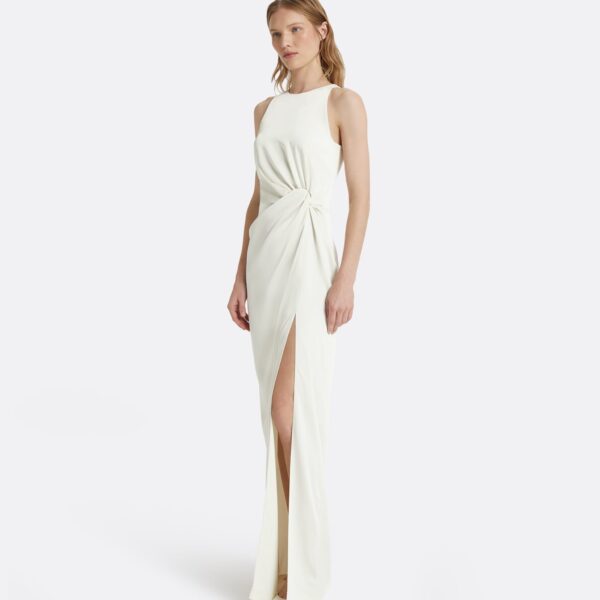 Safiyaa Cameron Ivory Long Dress - Safiyaa Dresses - Heavy Crepe Cape Gown - Shop at Coveti