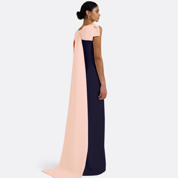 Safiyaa Celestia Long Dress in Azurite & Pale Pink - Safiyaa Dresses - Heavy Crepe Cape Gown - Shop at Coveti
