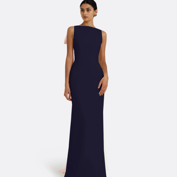 Safiyaa Celestia Long Dress in Azurite & Pale Pink - Safiyaa Dresses - Heavy Crepe Cape Gown - Shop at Coveti