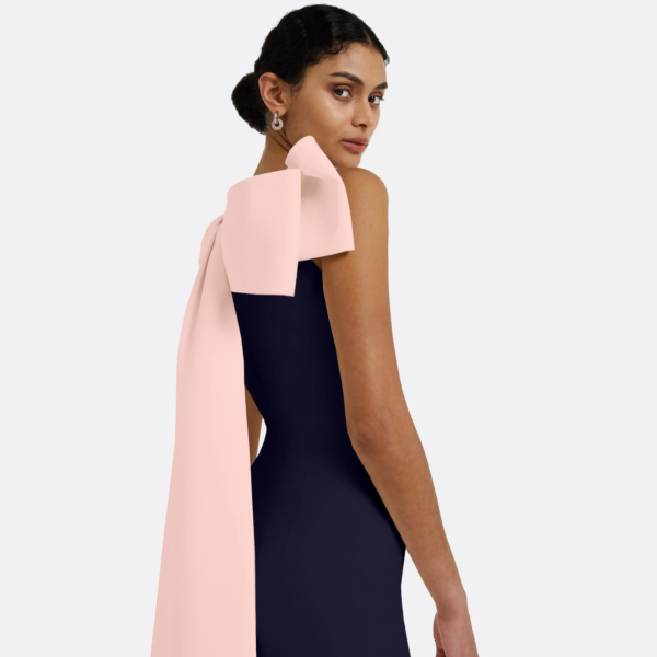 Safiyaa Celestia Long Dress in Azurite & Pale Pink - Safiyaa Dresses - Heavy Crepe Cape Gown - Shop at Coveti