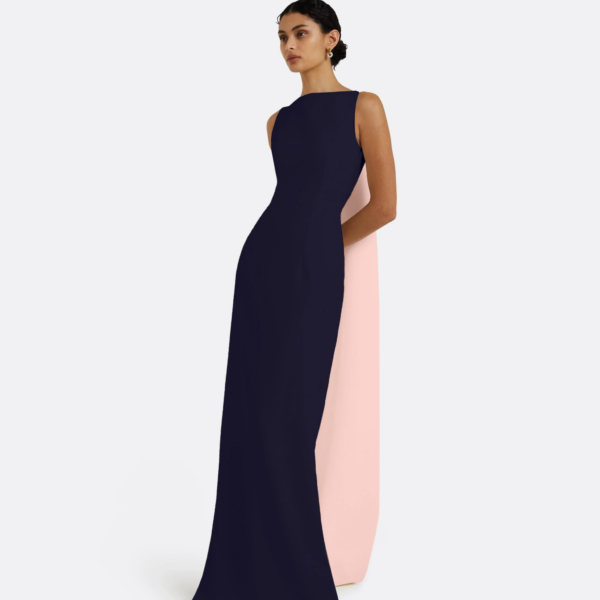 Safiyaa Celestia Long Dress in Azurite & Pale Pink - Safiyaa Dresses - Heavy Crepe Cape Gown - Shop at Coveti