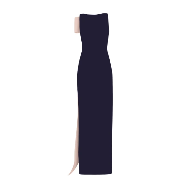 Safiyaa Celestia Long Dress in Azurite & Pale Pink - Safiyaa Dresses - Heavy Crepe Cape Gown - Shop at Coveti