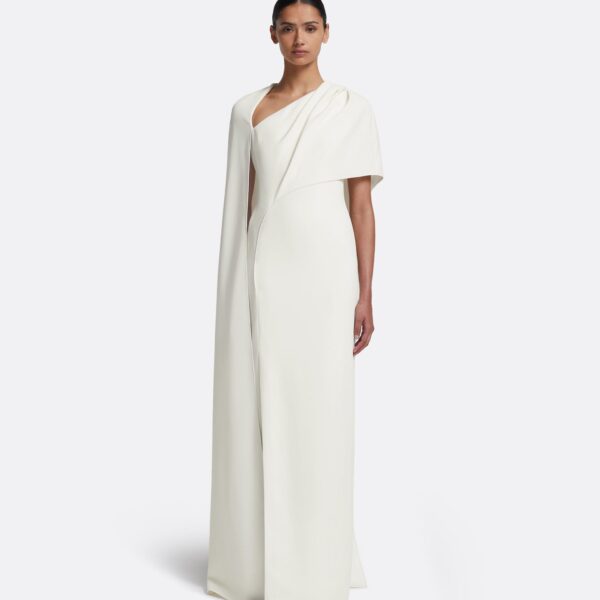 Safiyaa Contessa Long Dress in Ivory - Safiyaa Dresses - Heavy Crepe Cape Gown - Shop at Coveti