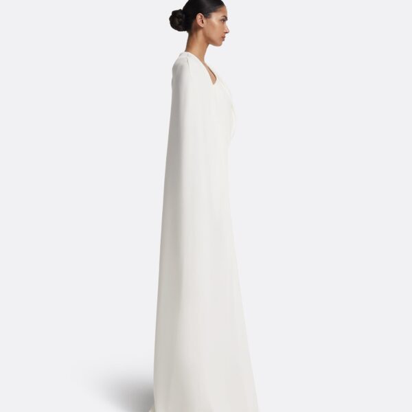Safiyaa Contessa Long Dress in Ivory - Safiyaa Dresses - Heavy Crepe Cape Gown - Shop at Coveti