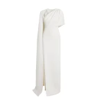Safiyaa Contessa Long Dress in Ivory - Safiyaa Dresses - Heavy Crepe Cape Gown - Shop at Coveti