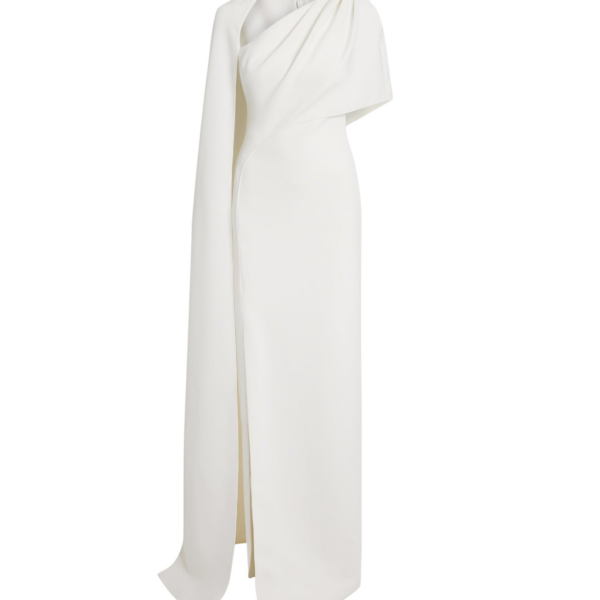 Safiyaa Contessa Long Dress in Ivory - Safiyaa Dresses - Heavy Crepe Cape Gown - Shop at Coveti