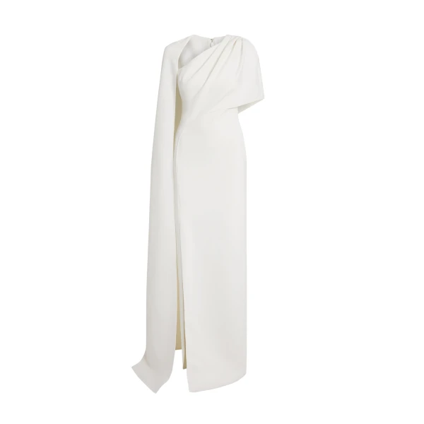 Safiyaa Contessa Long Dress in Ivory - Safiyaa Dresses - Heavy Crepe Cape Gown - Shop at Coveti