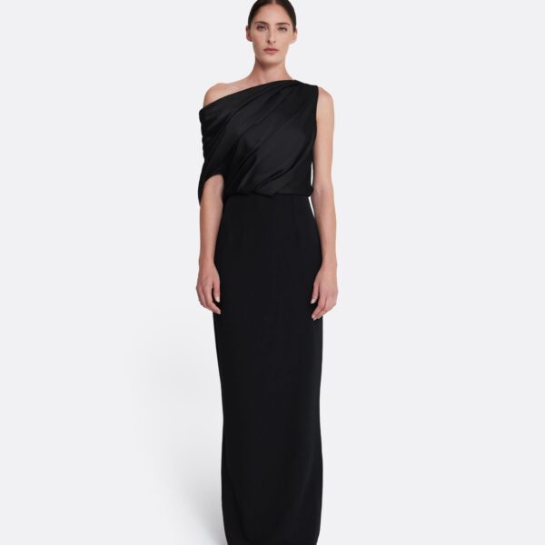 Safiyaa Costanza Long Dress in Black - Safiyaa Dresses - Heavy Crepe Cape Gown - Shop at Coveti
