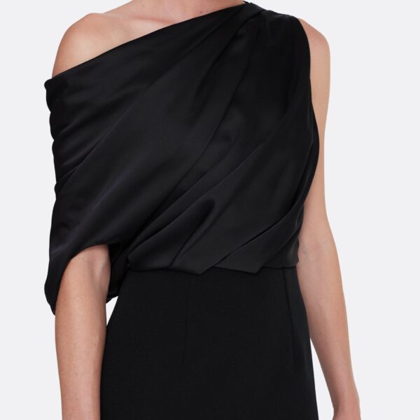 Safiyaa Costanza Long Dress in Black - Safiyaa Dresses - Heavy Crepe Cape Gown - Shop at Coveti