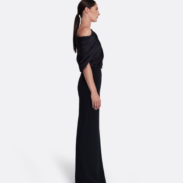 Safiyaa Costanza Long Dress in Black - Safiyaa Dresses - Heavy Crepe Cape Gown - Shop at Coveti