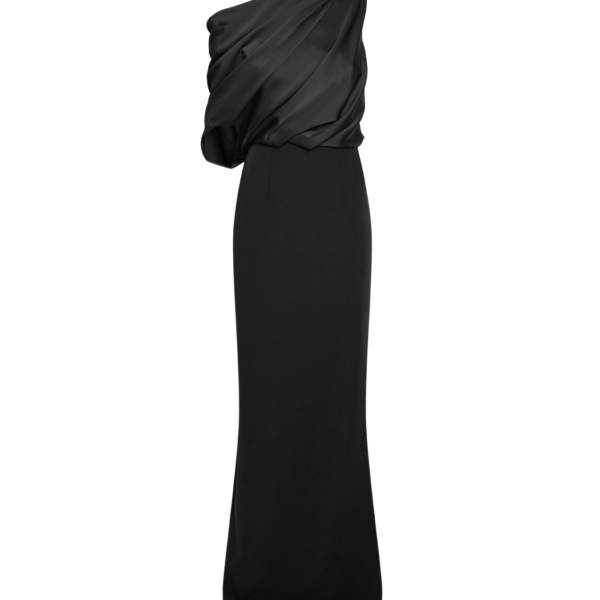 Safiyaa Costanza Long Dress in Black - Safiyaa Dresses - Heavy Crepe Cape Gown - Shop at Coveti