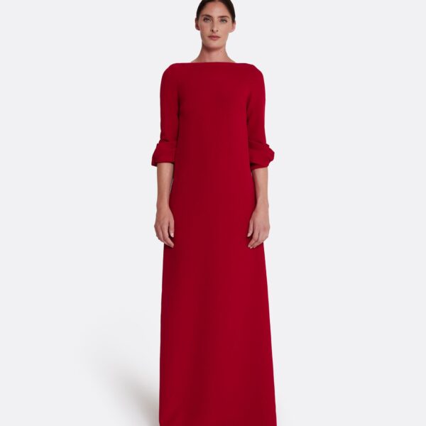 Safiyaa Danica Long Dress in Azalea Red - Safiyaa Dresses - Heavy Crepe Cape Gown - Shop at Coveti