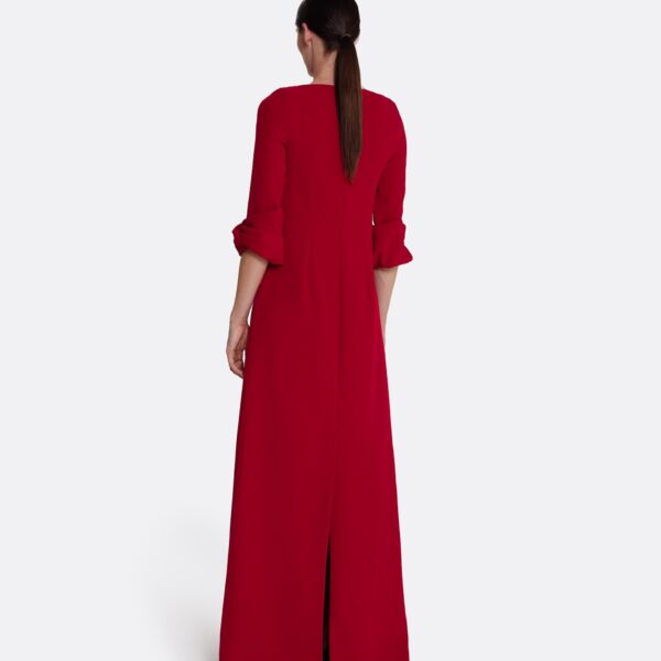 Safiyaa Danica Long Dress in Azalea Red - Safiyaa Dresses - Heavy Crepe Cape Gown - Shop at Coveti