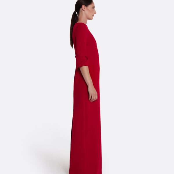 Safiyaa Danica Long Dress in Azalea Red - Safiyaa Dresses - Heavy Crepe Cape Gown - Shop at Coveti