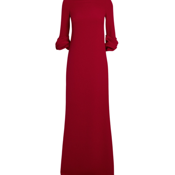 Safiyaa Danica Long Dress in Azalea Red - Safiyaa Dresses - Heavy Crepe Cape Gown - Shop at Coveti