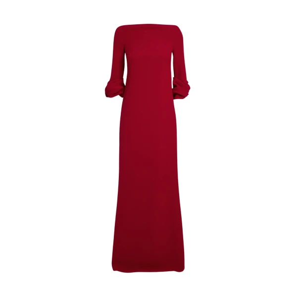 Safiyaa Danica Long Dress in Azalea Red - Safiyaa Dresses - Heavy Crepe Cape Gown - Shop at Coveti