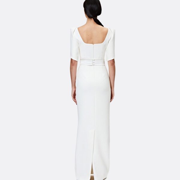 Safiyaa Dara Ivory Long Dress - Safiyaa Dresses - Heavy Crepe Cape Gown - Shop at Coveti