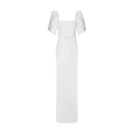 Safiyaa Dara Ivory Long Dress - Safiyaa Dresses - Heavy Crepe Cape Gown - Shop at Coveti