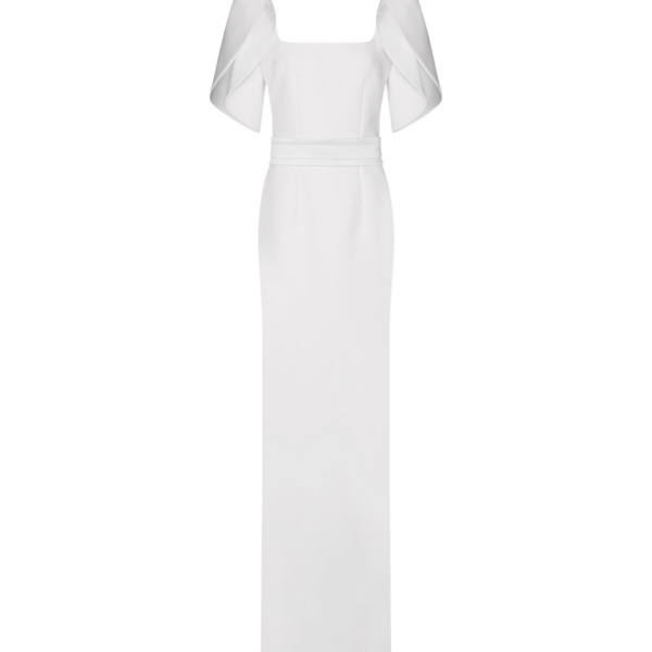 Safiyaa Dara Ivory Long Dress - Safiyaa Dresses - Heavy Crepe Cape Gown - Shop at Coveti