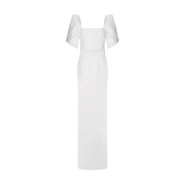 Safiyaa Dara Ivory Long Dress - Safiyaa Dresses - Heavy Crepe Cape Gown - Shop at Coveti