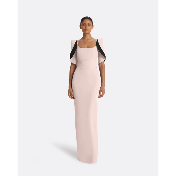 Safiyaa Dara Long Dress in Pale Pink & Black, view 2