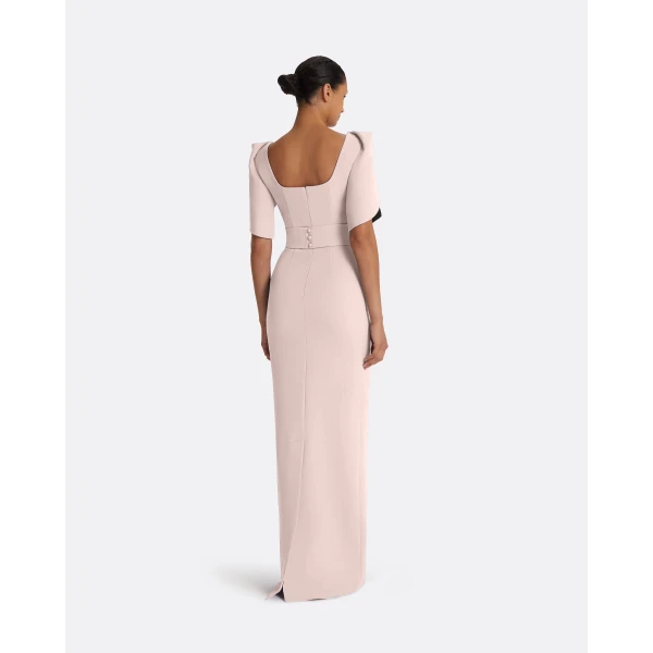 Safiyaa Dara Long Dress in Pale Pink & Black, view 3