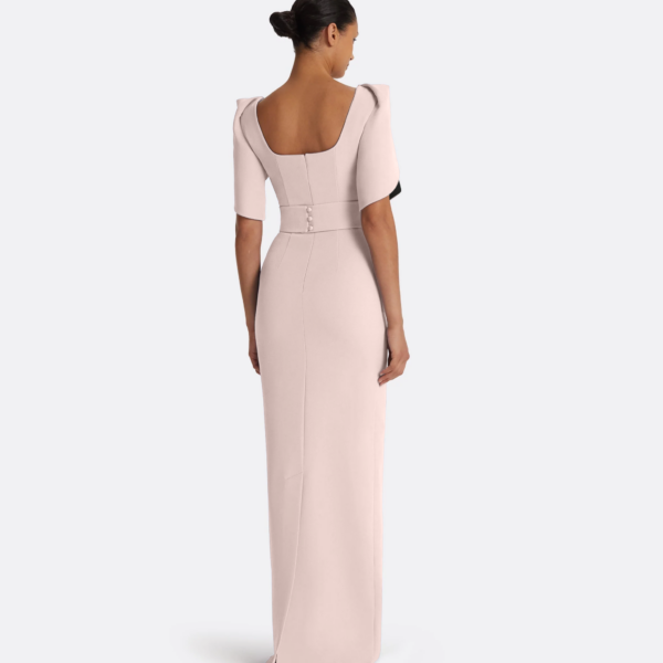 Safiyaa Dara Long Dress in Pale Pink & Black - Safiyaa Dresses - Heavy Crepe Cape Gown - Shop at Coveti
