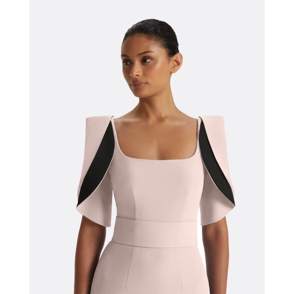 Safiyaa Dara Long Dress in Pale Pink & Black, view 4