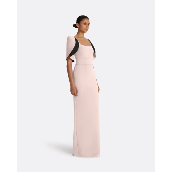 Safiyaa Dara Long Dress in Pale Pink & Black, view 5