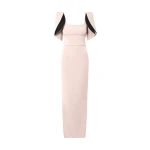 Safiyaa Dara Long Dress in Pale Pink & Black - Safiyaa Dresses - Heavy Crepe Cape Gown - Shop at Coveti