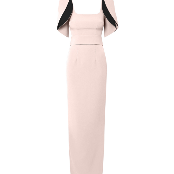 Safiyaa Dara Long Dress in Pale Pink & Black - Safiyaa Dresses - Heavy Crepe Cape Gown - Shop at Coveti