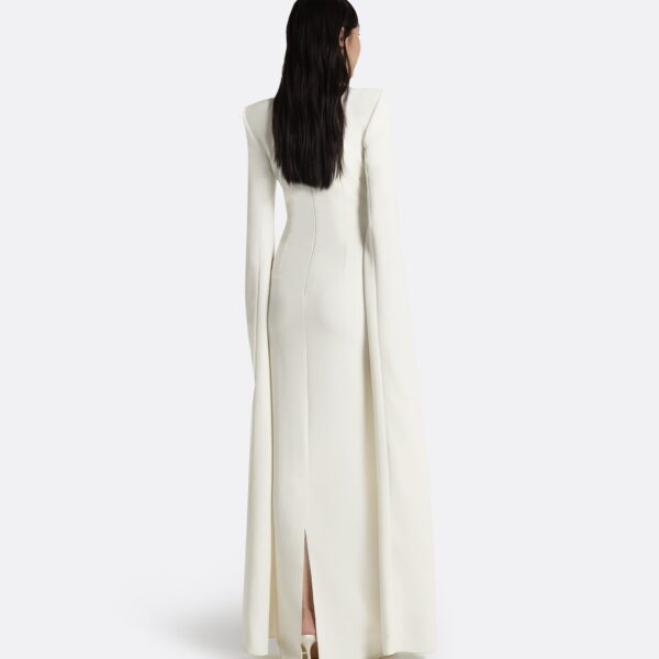 Safiyaa Destiny Ivory Long Dress - Safiyaa Dresses - Heavy Crepe Cape Gown - Shop at Coveti
