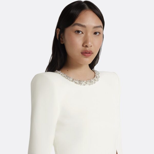 Safiyaa Destiny Ivory Long Dress - Safiyaa Dresses - Heavy Crepe Cape Gown - Shop at Coveti