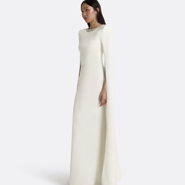 Safiyaa Destiny Ivory Long Dress - Safiyaa Dresses - Heavy Crepe Cape Gown - Shop at Coveti