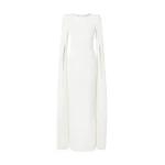Safiyaa Destiny Ivory Long Dress - Safiyaa Dresses - Heavy Crepe Cape Gown - Shop at Coveti