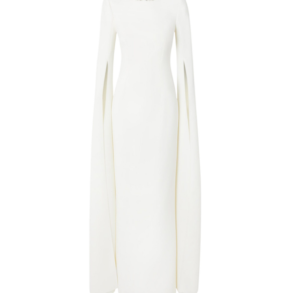 Safiyaa Destiny Ivory Long Dress - Safiyaa Dresses - Heavy Crepe Cape Gown - Shop at Coveti