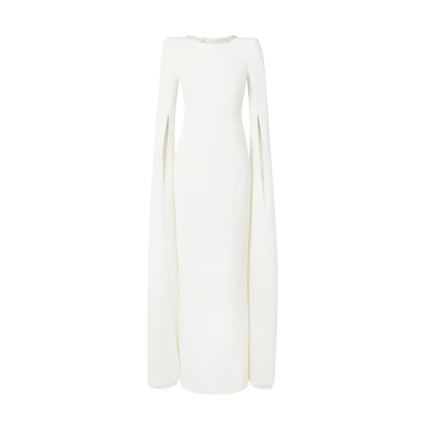 Safiyaa Destiny Ivory Long Dress - Safiyaa Dresses - Heavy Crepe Cape Gown - Shop at Coveti