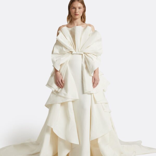 Safiyaa Elsie Ivory Long Dress - Safiyaa Dresses - Heavy Crepe Cape Gown - Shop at Coveti