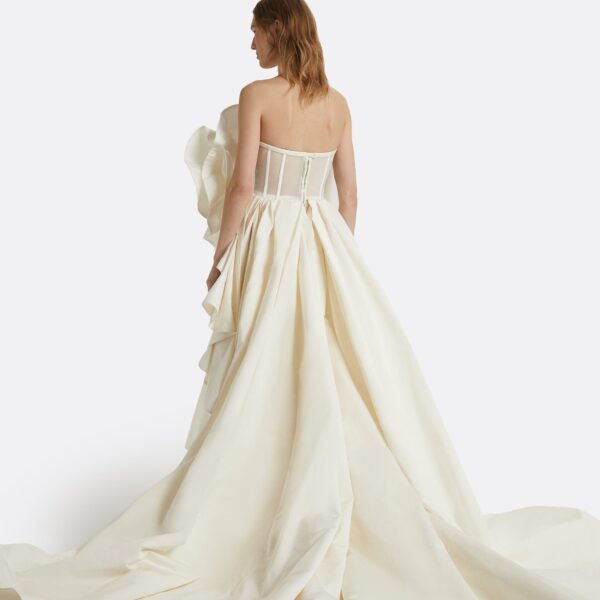 Safiyaa Elsie Ivory Long Dress - Safiyaa Dresses - Heavy Crepe Cape Gown - Shop at Coveti