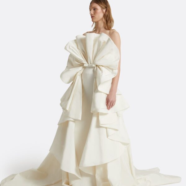 Safiyaa Elsie Ivory Long Dress - Safiyaa Dresses - Heavy Crepe Cape Gown - Shop at Coveti