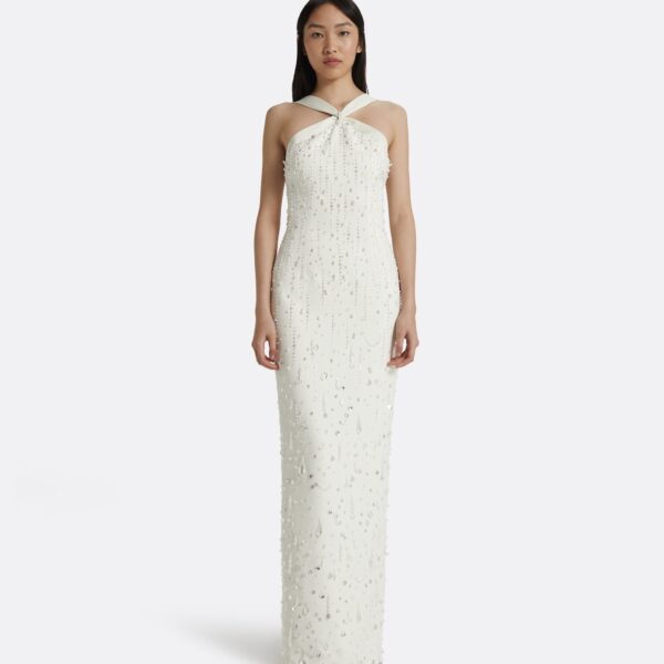 Safiyaa Elspeth Ivory Long Dress - Safiyaa Dresses - Heavy Crepe Cape Gown - Shop at Coveti