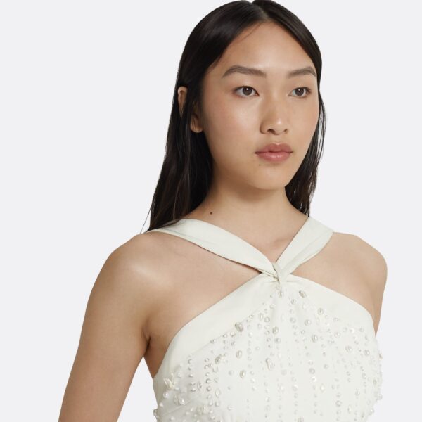 Safiyaa Elspeth Ivory Long Dress - Safiyaa Dresses - Heavy Crepe Cape Gown - Shop at Coveti