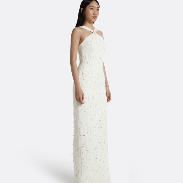 Safiyaa Elspeth Ivory Long Dress - Safiyaa Dresses - Heavy Crepe Cape Gown - Shop at Coveti